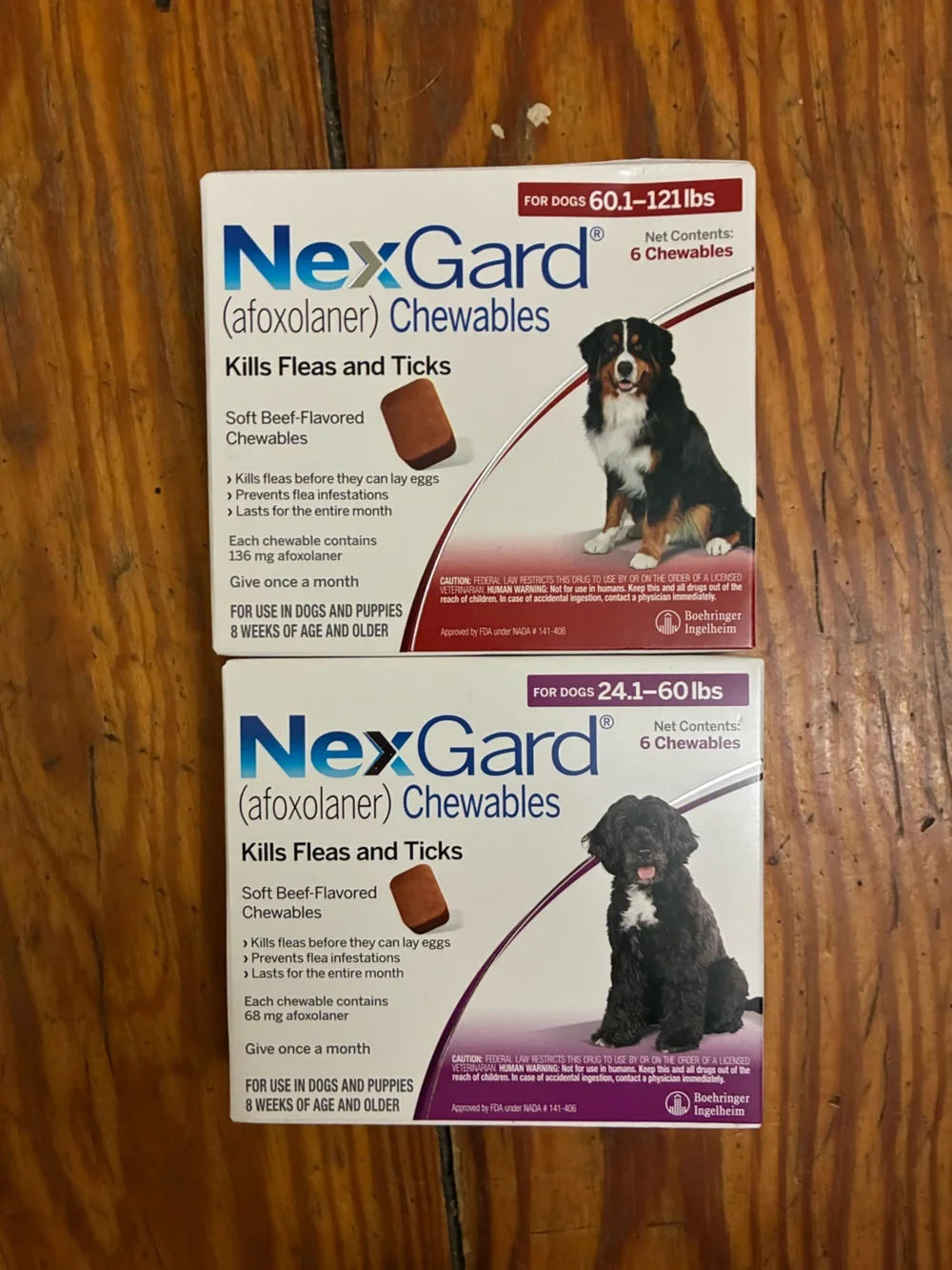 SALE TODAY ONLY NexGard 24.1-60 lbs & 60.1-122 lbs flea/tick for dogs 6 packs